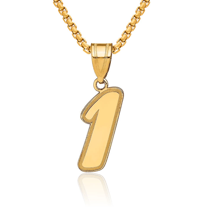 14K Solid Yellow Gold Number 1 Necklace Chain Pendant Charm