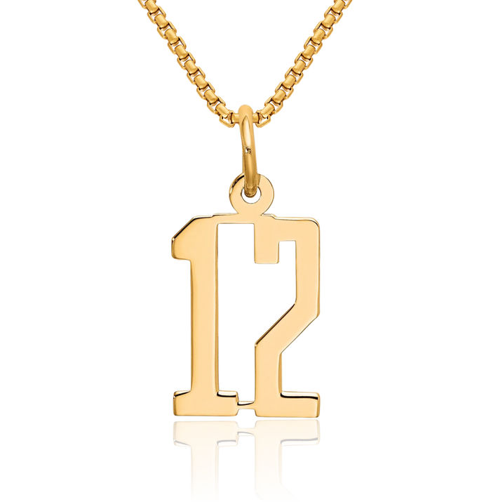 14K Solid Yellow Gold Number 12 Necklace Chain Pendant Charm