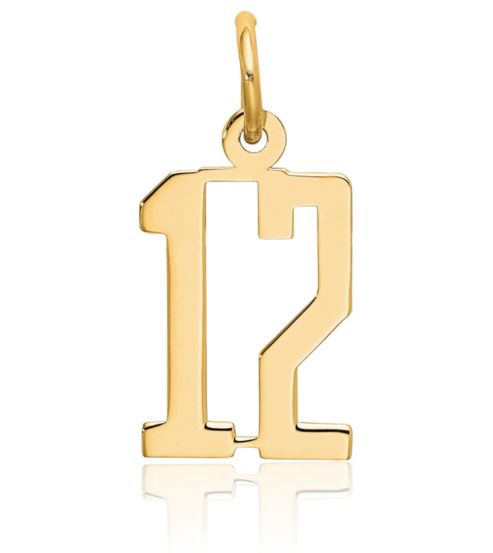 14K Solid Yellow Gold Number 12 Necklace Chain Pendant Charm