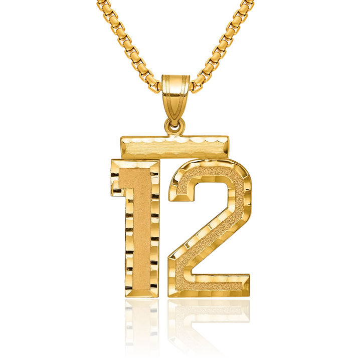 14K Solid Yellow Gold Number 12 Necklace Chain Pendant Charm