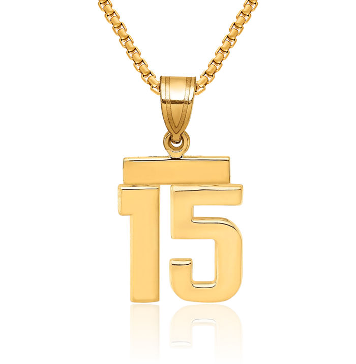 14K Solid Yellow Gold Number 15 Necklace Chain Pendant Charm