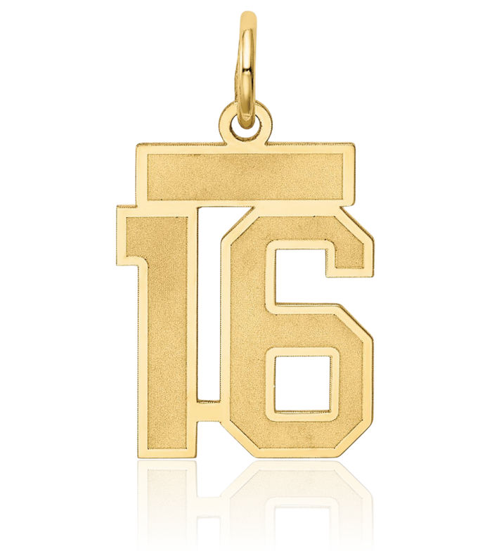 14K Solid Yellow Gold Number 16 Necklace Chain Pendant Charm