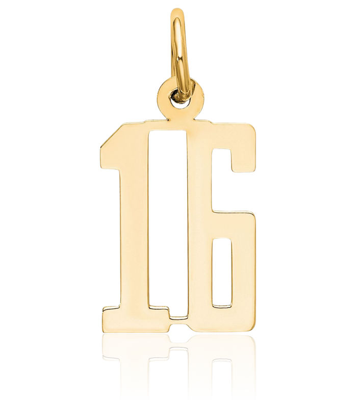 14K Solid Yellow Gold Number 16 Necklace Chain Pendant Charm