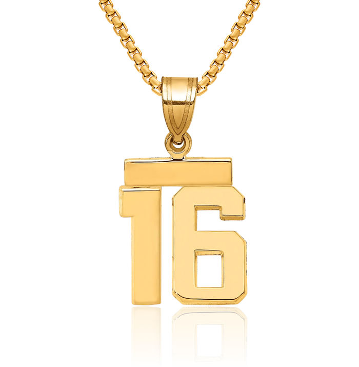 14K Solid Yellow Gold Number 16 Necklace Chain Pendant Charm