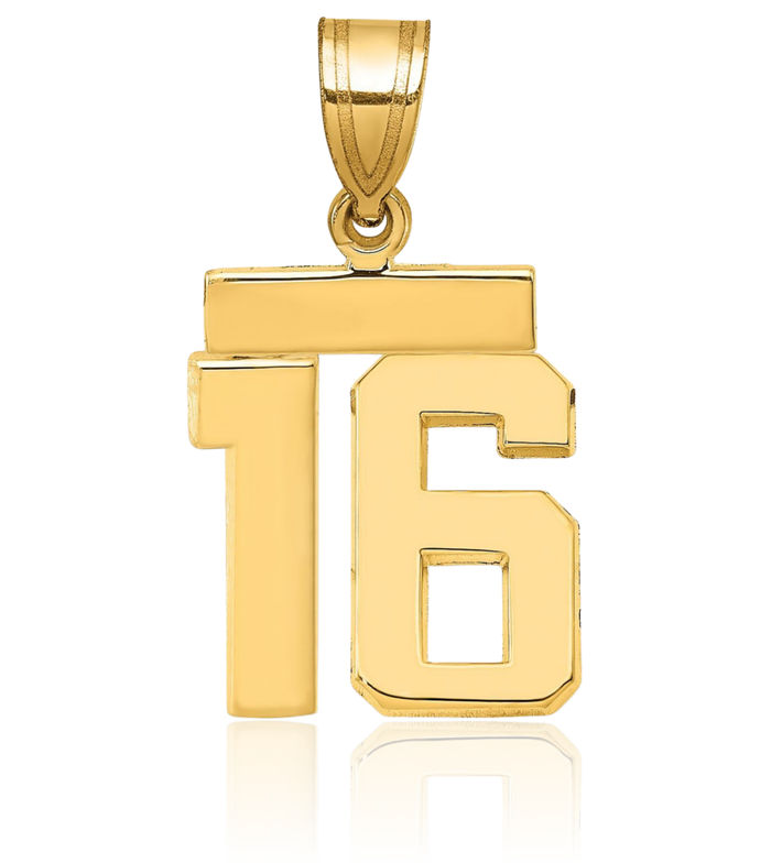 14K Solid Yellow Gold Number 16 Necklace Chain Pendant Charm