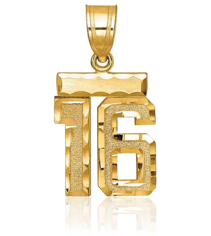 14K Solid Yellow Gold Number 16 Necklace Chain Pendant Charm