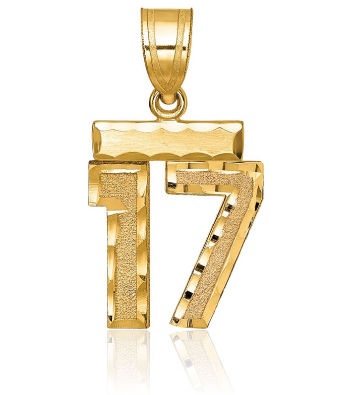 14K Solid Yellow Gold Number 17 Necklace Chain Pendant Charm