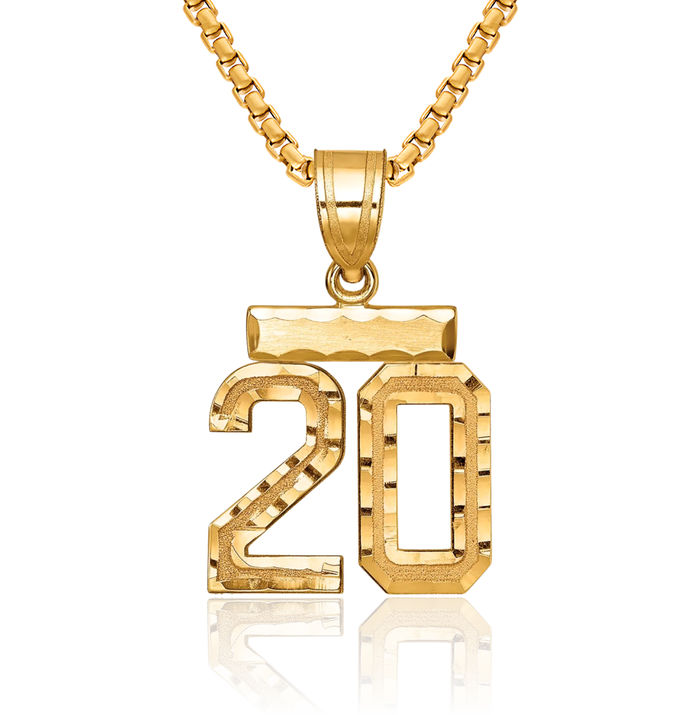 14K Solid Yellow Gold Number 20 Necklace Chain Pendant Charm