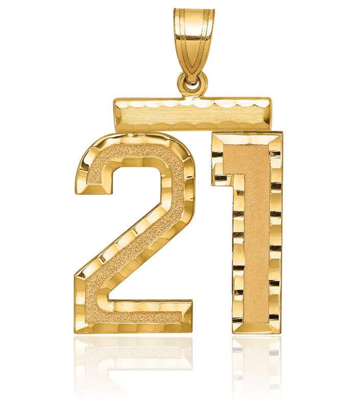 14K Solid Yellow Gold Number 21 Necklace Chain Pendant Charm