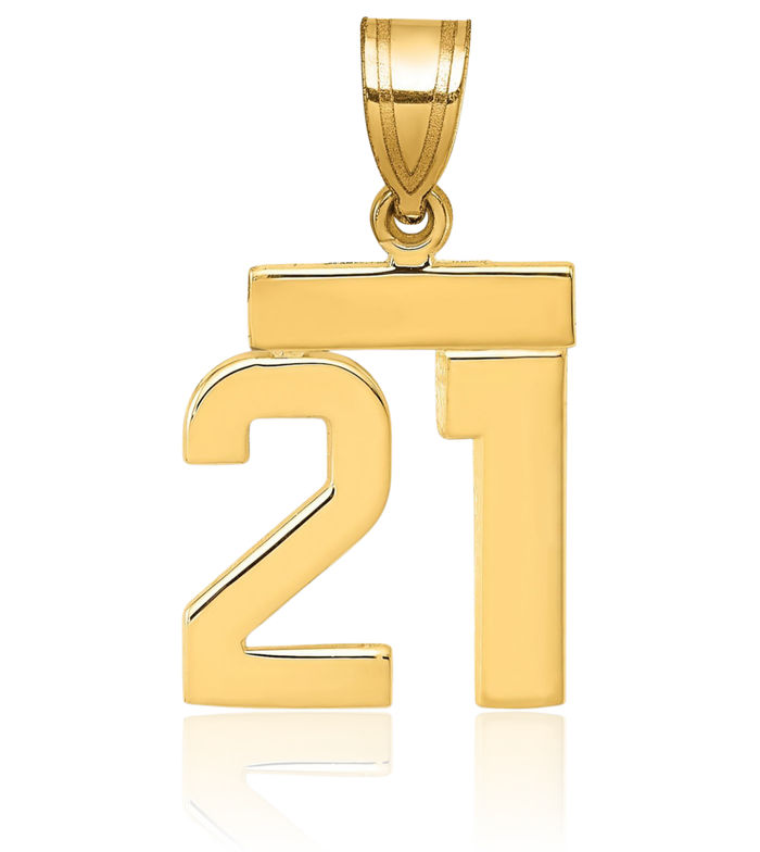 14K Solid Yellow Gold Number 21 Necklace Chain Pendant Charm