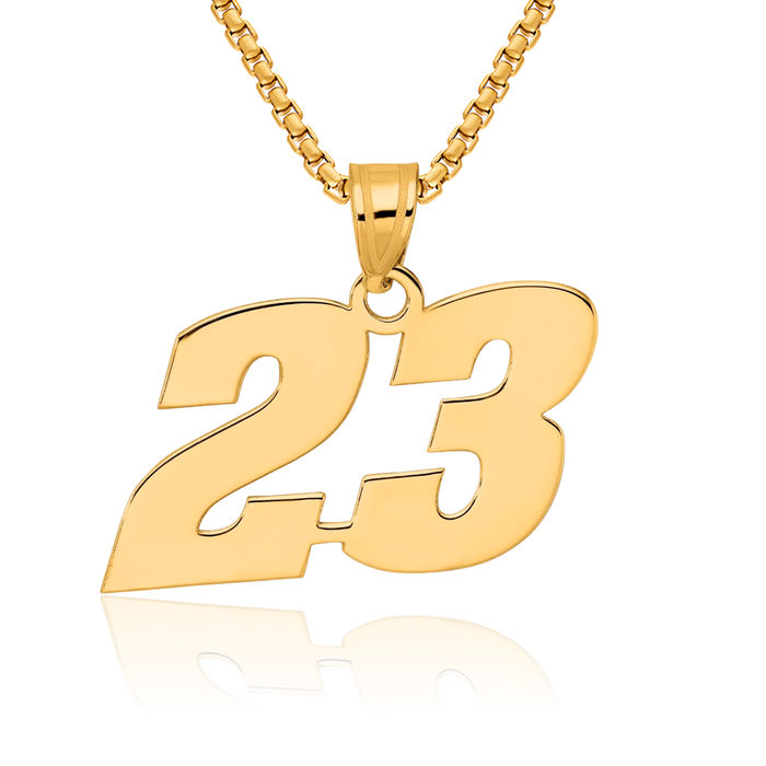 14K Solid Yellow Gold Block Number 23 Necklace Chain Pendant Charm