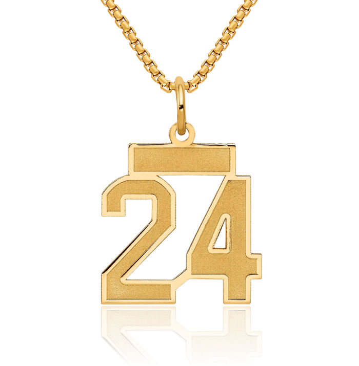 14K Solid Yellow Gold Number 24 Necklace Chain Pendant Charm