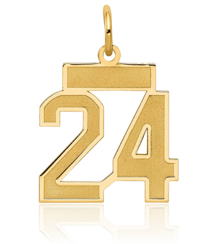 14K Solid Yellow Gold Number 24 Necklace Chain Pendant Charm