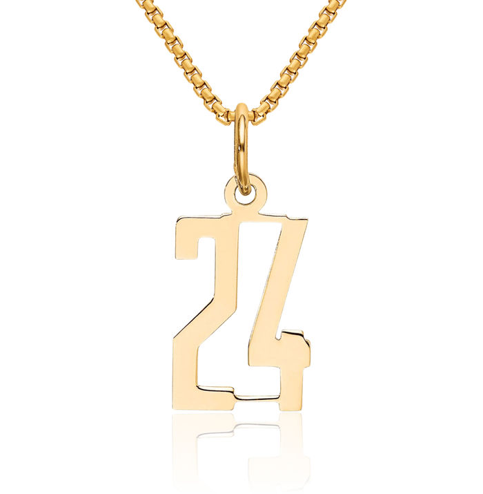 14K Solid Yellow Gold Number 24 Necklace Chain Pendant Charm