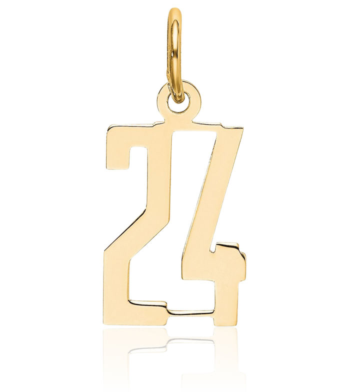 14K Solid Yellow Gold Number 24 Necklace Chain Pendant Charm