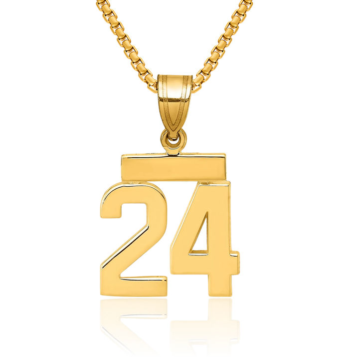 14K Solid Yellow Gold Number 24 Necklace Chain Pendant Charm
