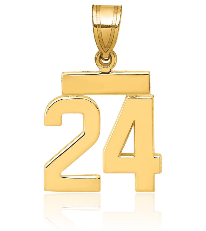 14K Solid Yellow Gold Number 24 Necklace Chain Pendant Charm