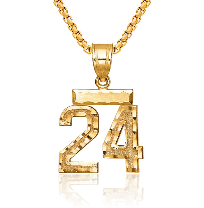 14K Solid Yellow Gold Number 24 Necklace Chain Pendant Charm