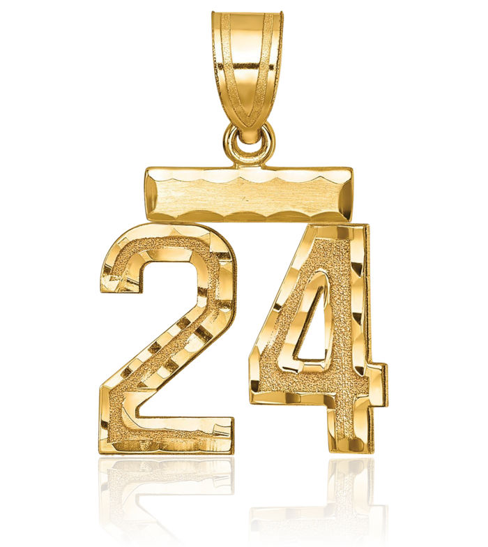 14K Solid Yellow Gold Number 24 Necklace Chain Pendant Charm