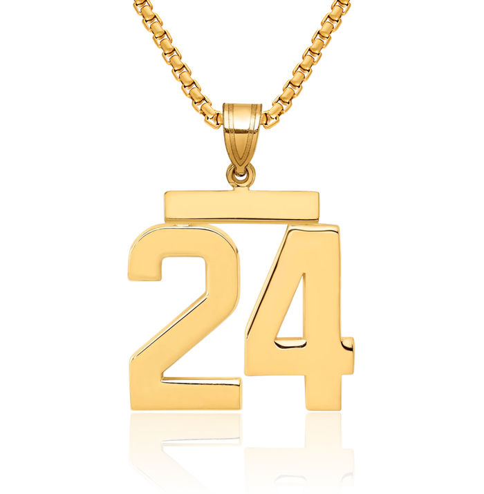 14K Solid Yellow Gold Number 24 Necklace Chain Pendant Charm