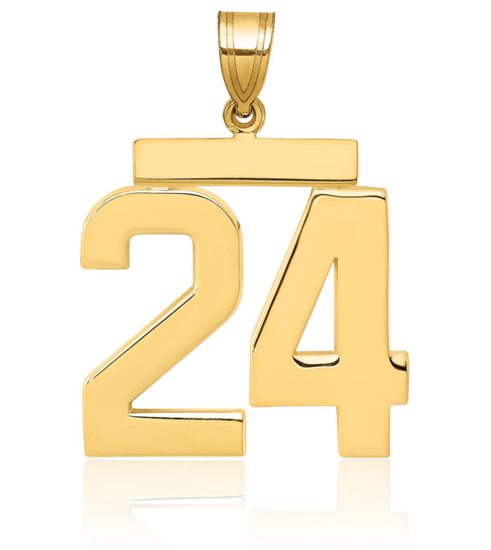 14K Solid Yellow Gold Number 24 Necklace Chain Pendant Charm