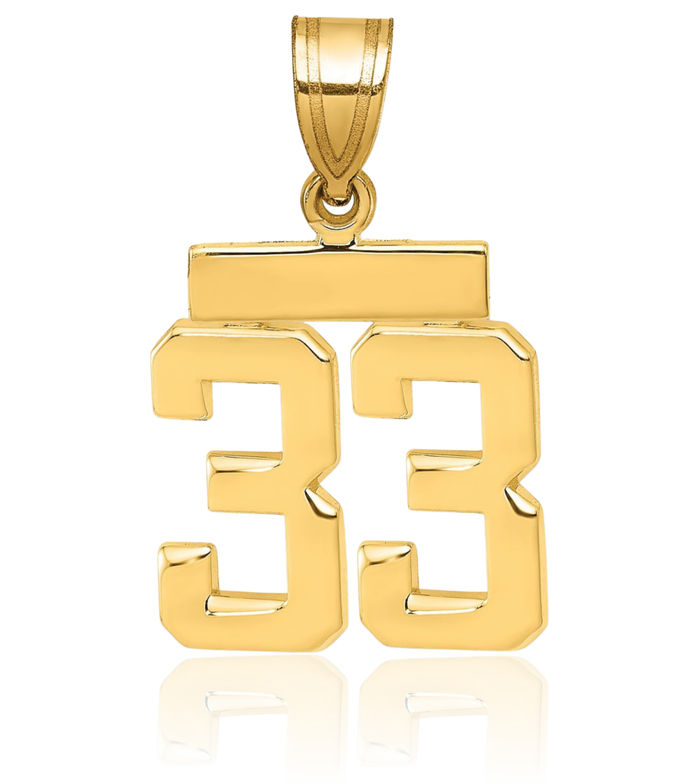 14K Solid Yellow Gold Number 33 Necklace Chain Pendant Charm