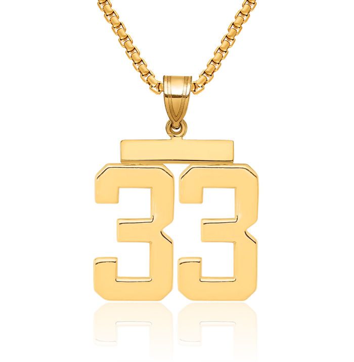 14K Solid Yellow Gold Number 33 Necklace Chain Pendant Charm