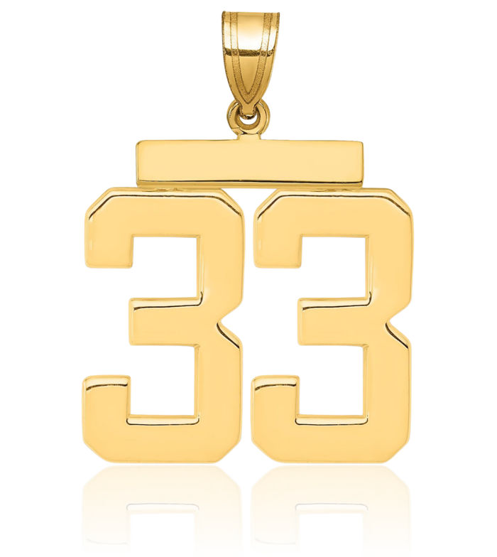 14K Solid Yellow Gold Number 33 Necklace Chain Pendant Charm