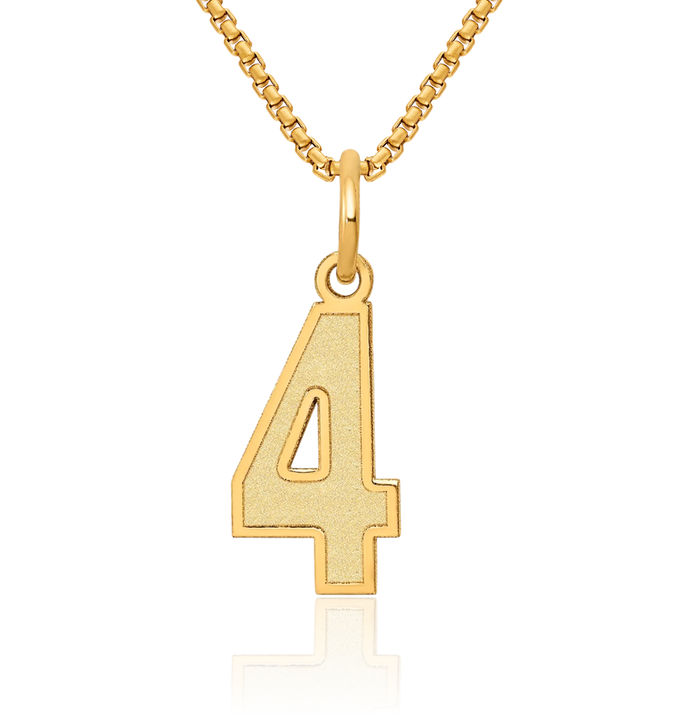 14K Solid Yellow Gold Number 4 Necklace Chain Pendant Charm