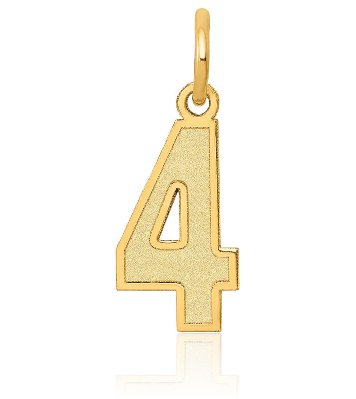 14K Solid Yellow Gold Number 4 Necklace Chain Pendant Charm