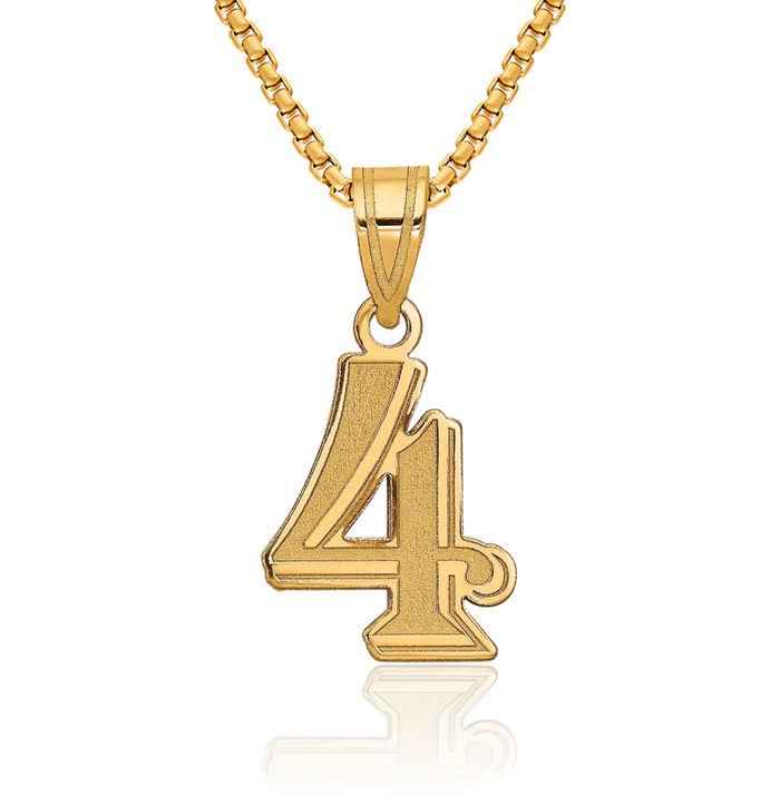 14K Solid Yellow Gold Number 4 Necklace Chain Pendant Charm