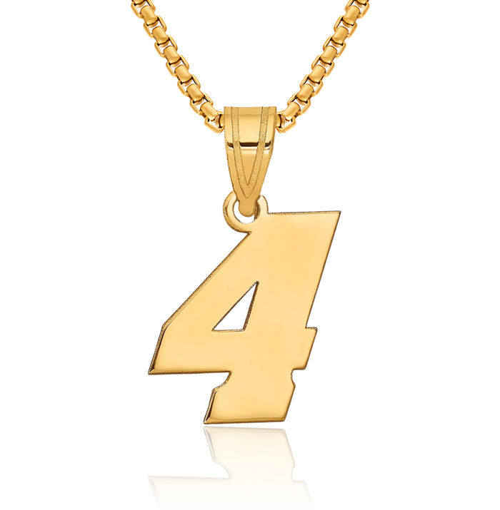 14K Solid Yellow Gold Block Number 4 Necklace Chain Pendant Charm