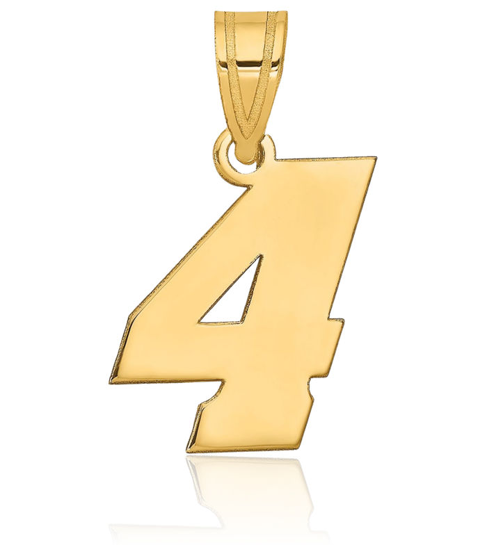 14K Solid Yellow Gold Block Number 4 Necklace Chain Pendant Charm