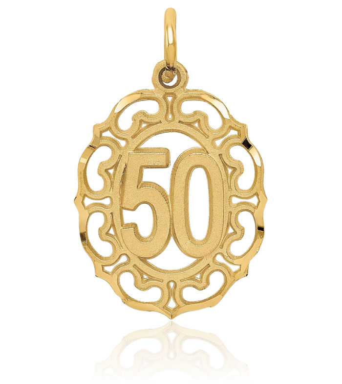 14K Solid Yellow Gold Number 50 Oval Necklace Chain Pendant Charm