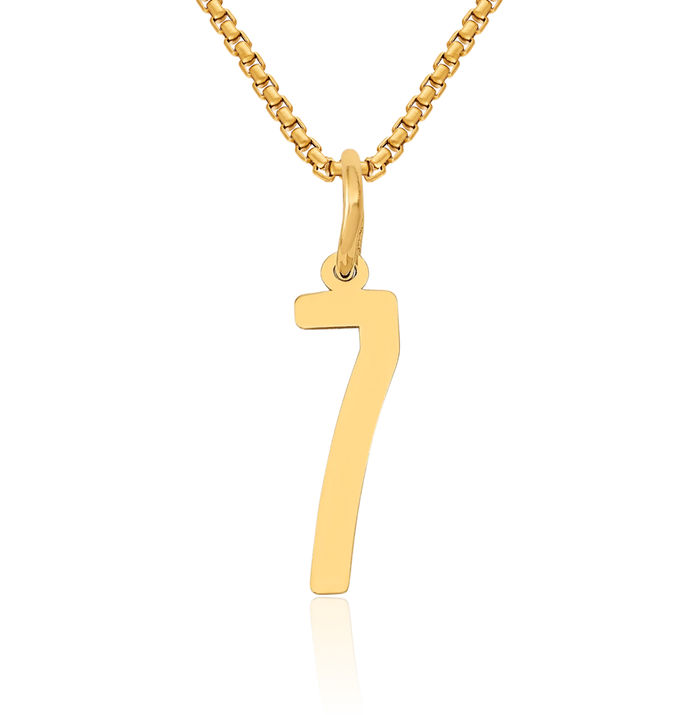 14K Solid Yellow Gold Number 7 Necklace Chain Pendant Charm