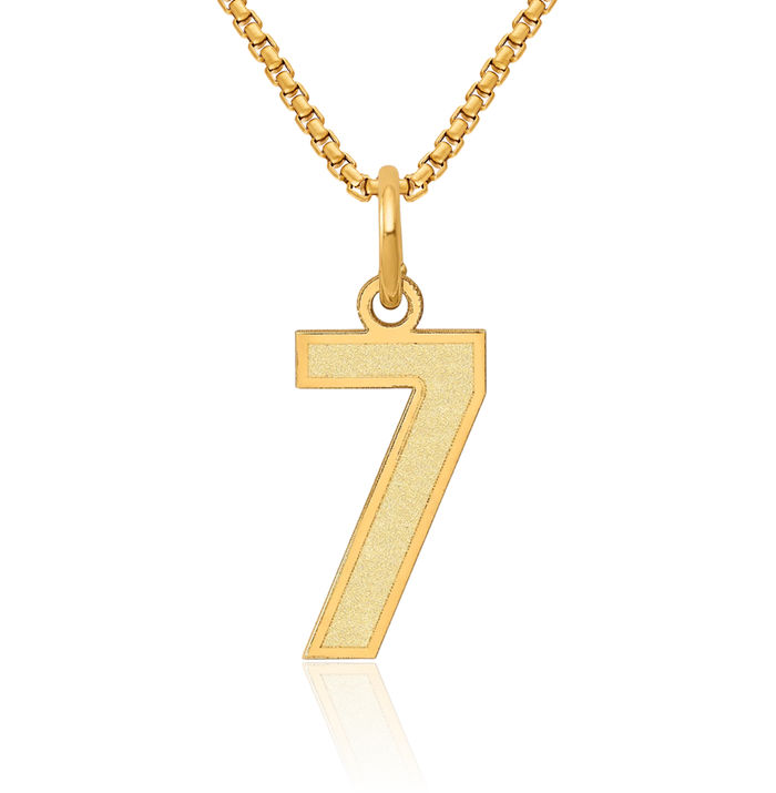 14K Solid Yellow Gold Number 7 Necklace Chain Pendant Charm