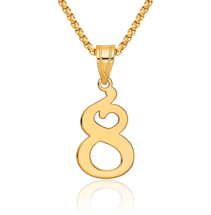 14K Solid Yellow Gold Number 8 Necklace Chain Pendant Charm