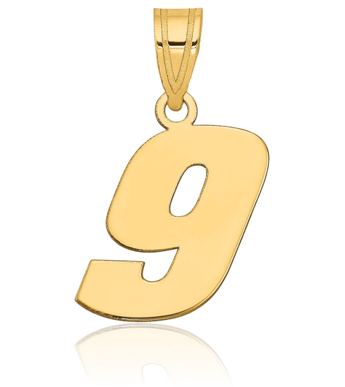 14K Solid Yellow Gold Block Number 9 Necklace Chain Pendant Charm