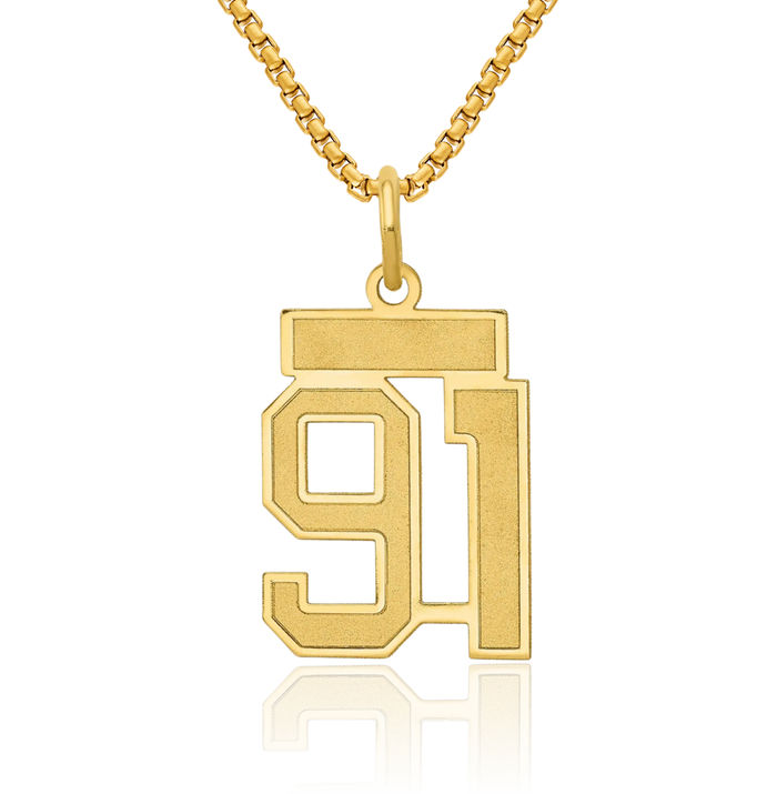 14K Solid Yellow Gold Number 91 Necklace Chain Pendant Charm