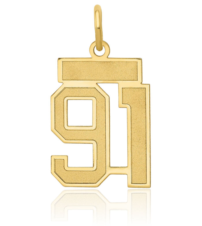 14K Solid Yellow Gold Number 91 Necklace Chain Pendant Charm