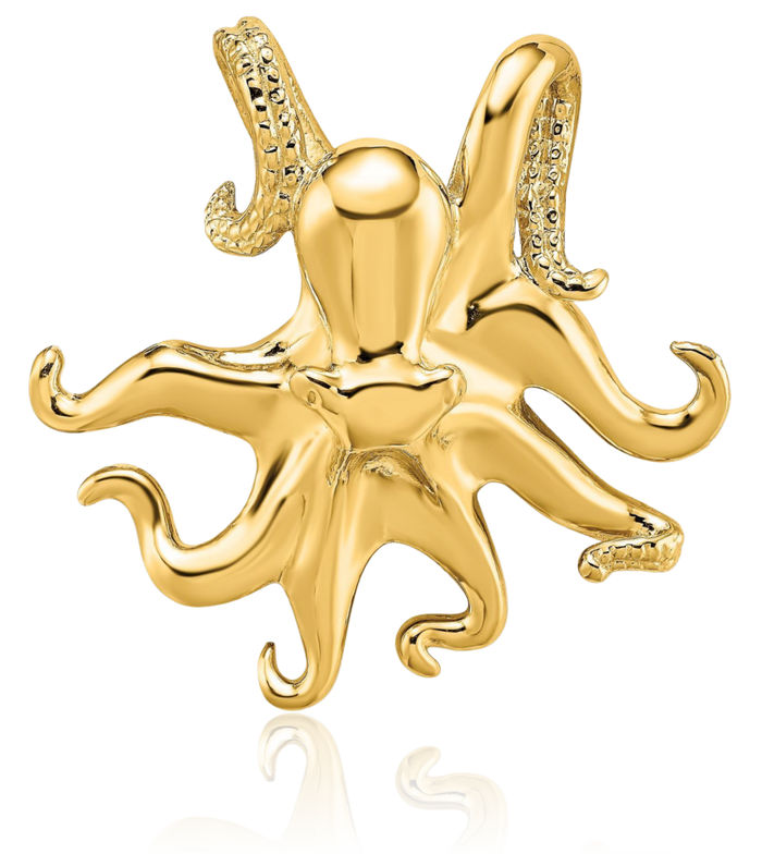 14K Solid Yellow Gold Octopus Slide Necklace Chain Pendant Charm