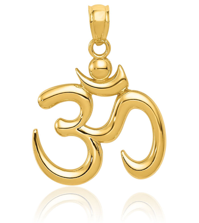 14K Solid Yellow Gold Om Symbol Necklace Yoga Charm Aum Chain Pendant Ohm Buddha Spiritual Jewelry
