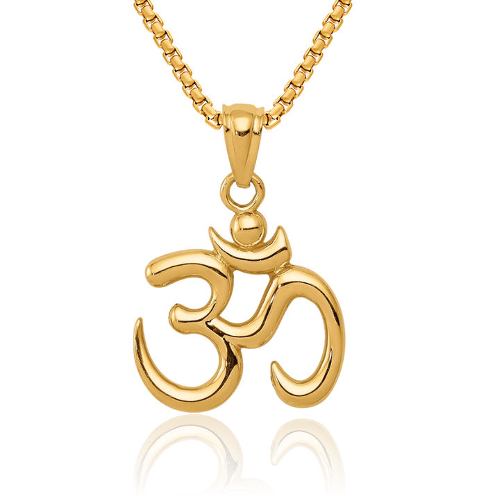 14K Solid Yellow Gold Om Symbol Necklace Yoga Charm Aum Chain Pendant Ohm Buddha Spiritual Jewelry