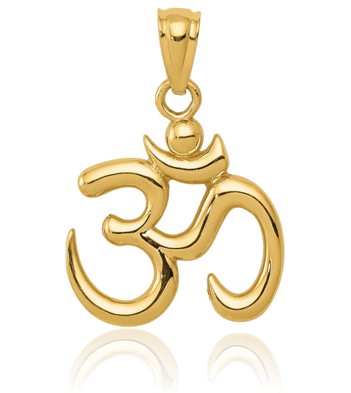 14K Solid Yellow Gold Om Symbol Necklace Yoga Charm Aum Chain Pendant Ohm Buddha Spiritual Jewelry