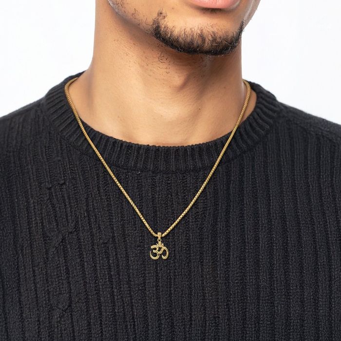 14K Solid Yellow Gold Om Symbol Necklace Yoga Charm Aum Chain Pendant Ohm Buddha Spiritual Jewelry