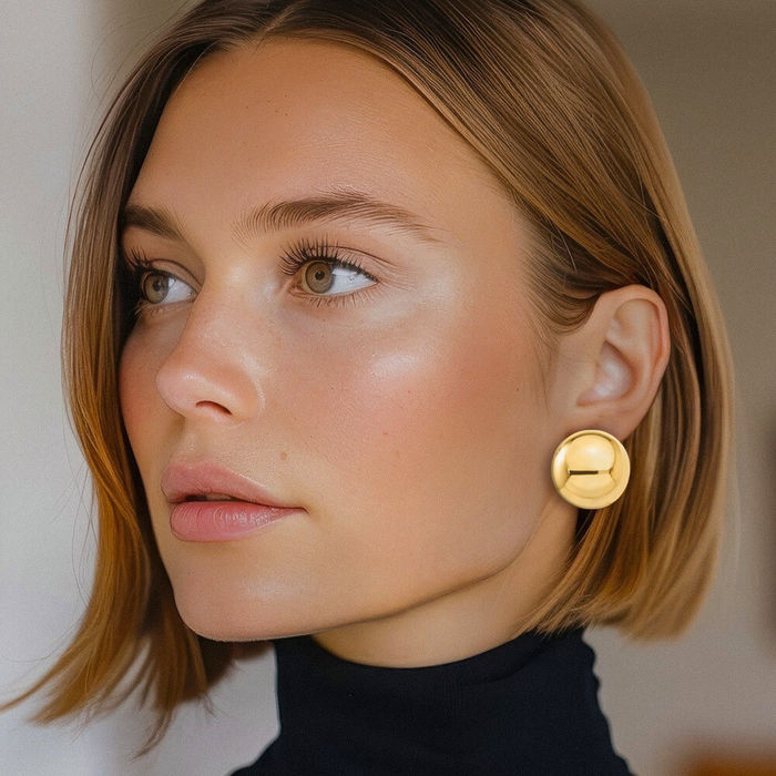 14K Solid Yellow Gold Omega Clip 24mm Half Ball Stud Earrings