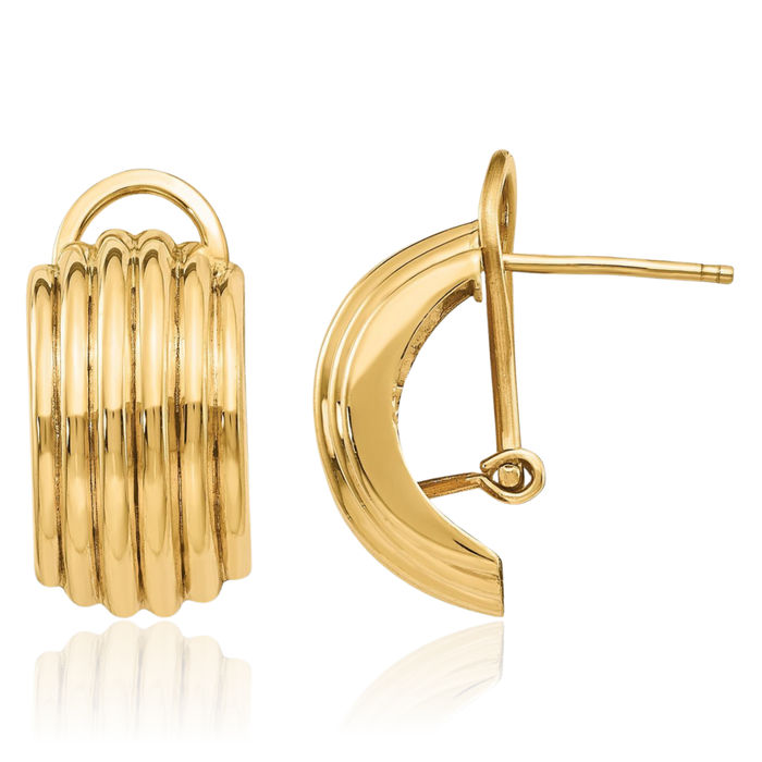 14K Solid Yellow Gold Omega Clip Back Post Stud Earrings