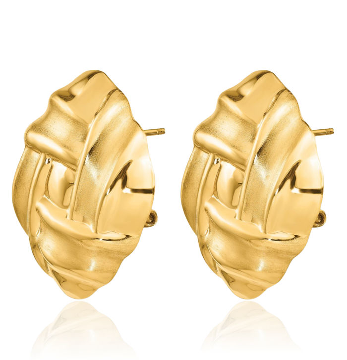 14K Solid Yellow Gold Omega Clip Back Post Stud Earrings