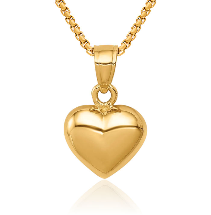 14K Solid Yellow Gold One Sided Heart Necklace Love Pendant Charm