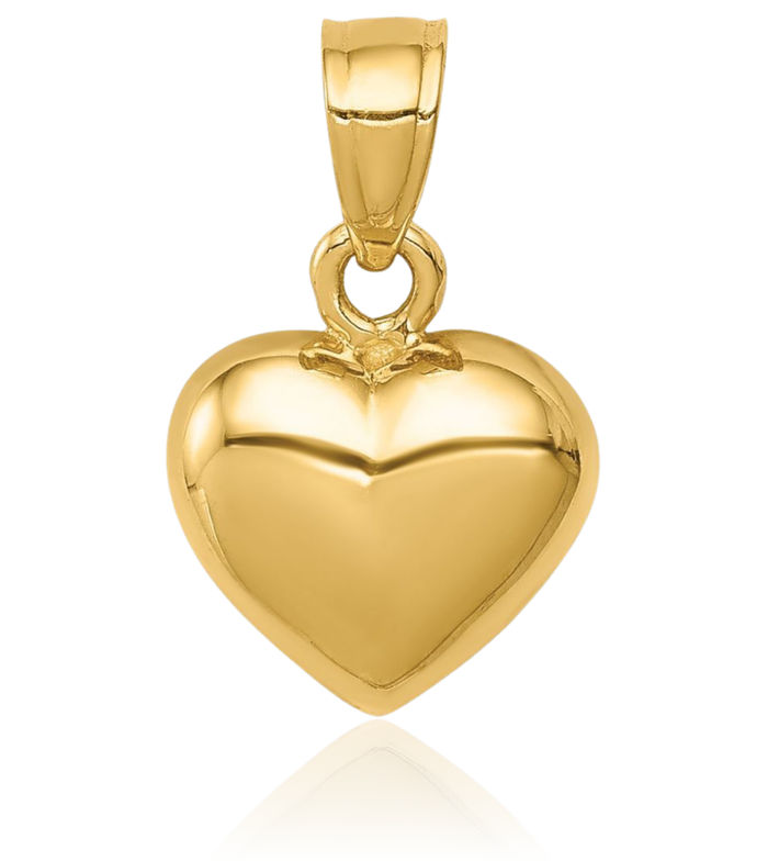 14K Solid Yellow Gold One Sided Heart Necklace Love Pendant Charm